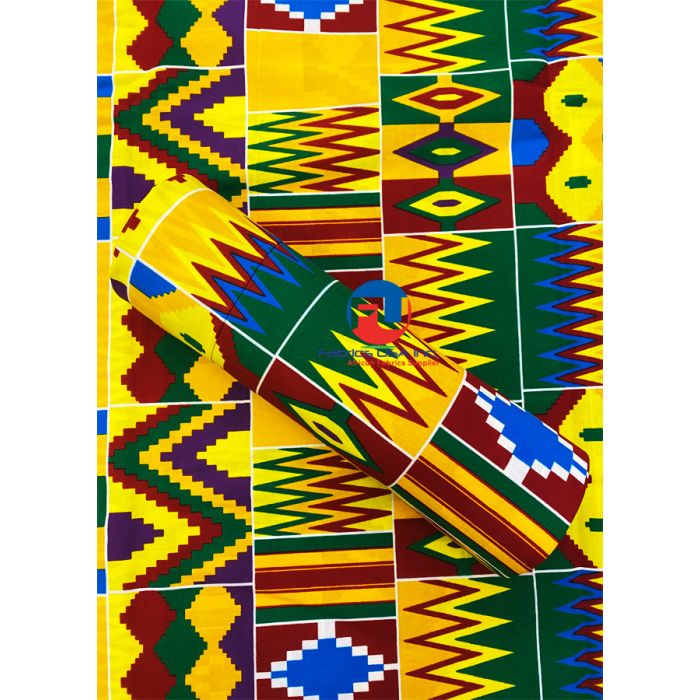 Green Kente African Fabric by the Yard Colorful Ankara Print 