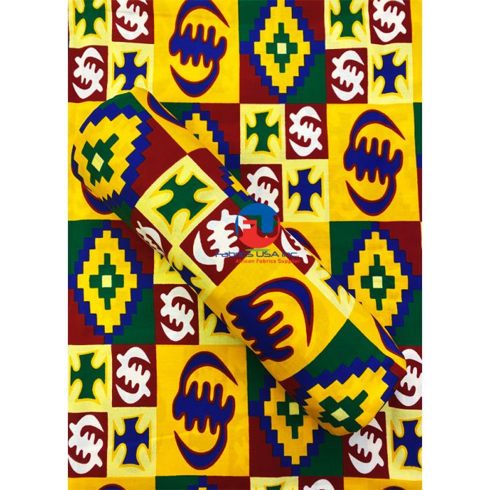 K149 African fabric kente per yard yellow/ red/ Blue kente Fabric/ kente  Wax print/ kente cloth/ Material