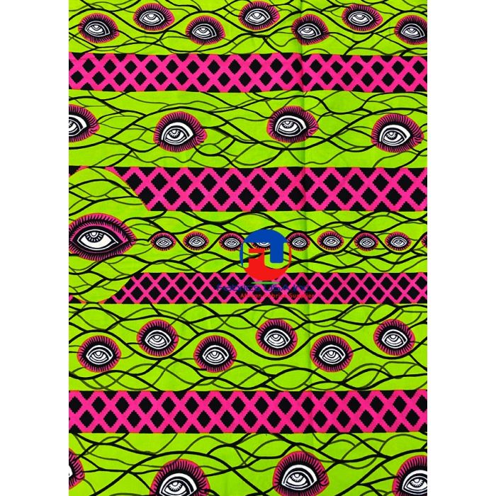 Kente Cloth Fabric; Green, Yellow, Red, Blue, White , Black