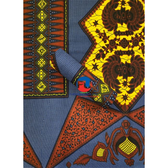 On Sale African Print Fabric; Dark Brown, Yellow and Dark Blue