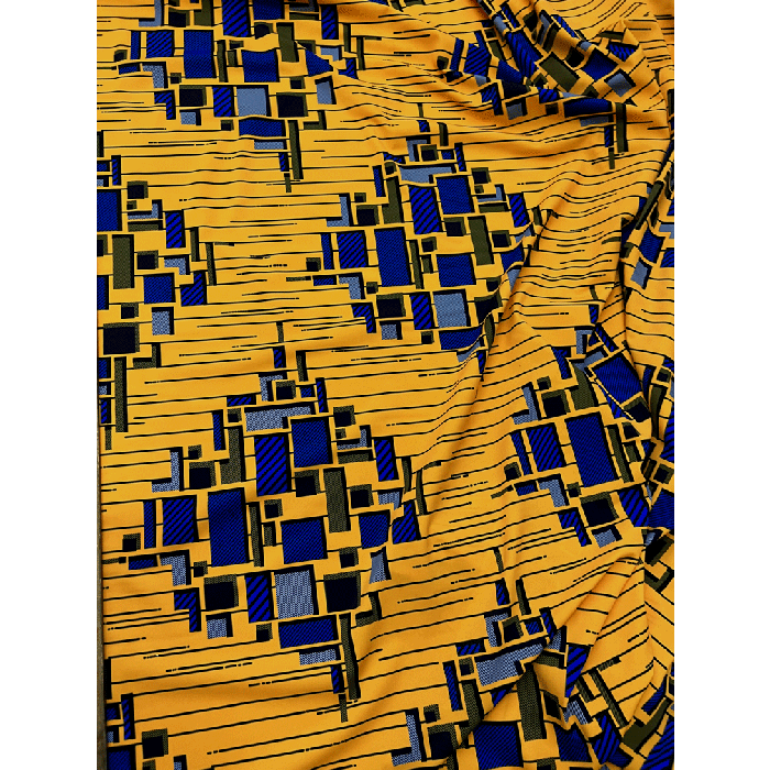 Beautiful Design African Print in Spandex Fabric- Yellow, Royal Blue