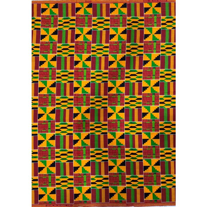 African Kente print fabric, African fabric- Black, Yellow-gold, Green, Red