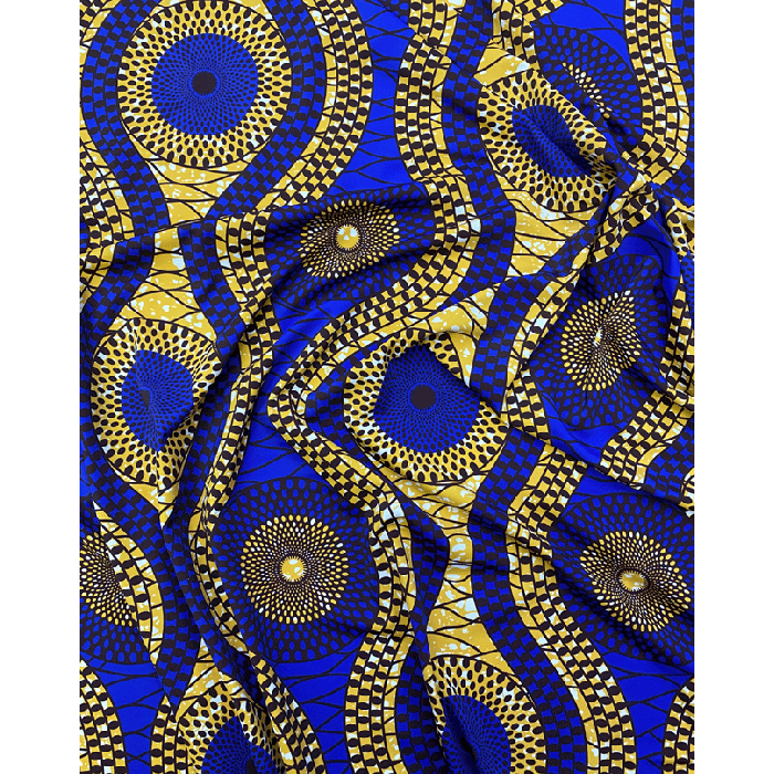 African Kente Cloth; Yellow, Blue, White