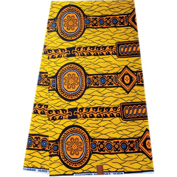 African Wax Print Fabric;Yellow,Golden-Brown