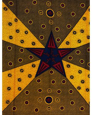 Umbrella and Crown Design Ankara Wax Print- Golden Yellow Blue Red Black
