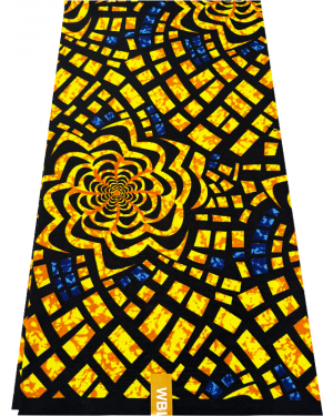 Polyester  Ankara Wrapper African Wax Prints Fabrics-Yellow, Orange, Black, Dark-Blue