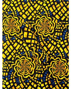 Polyester  Ankara Wrapper African Wax Prints Fabrics-Yellow, Orange, Black, Dark-Blue