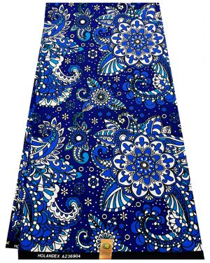 High Fashion African Wax Print - Azure-Blue, Royal-Blue, White, Black