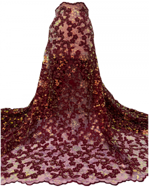 Exotic Burgundy Red Bridal Lace/Lace for Prom Dresses Embroidery with Pearls & Iridescent Sequin
