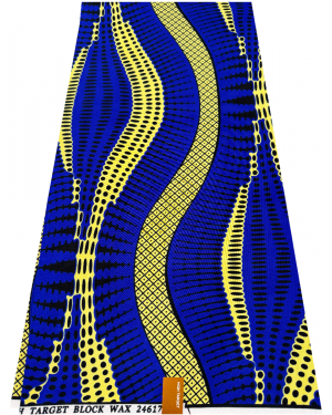  Cotton Poly  Blend African Wax Traditional Design -Navy-blue, Yellow-cream, Black