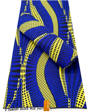  Cotton Poly  Blend African Wax Traditional Design -Navy-blue, Yellow-cream, Black