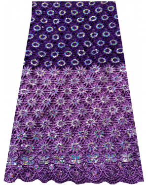 African Corded Lace / Gupuire Lace- Lilac and Purple with white sequins