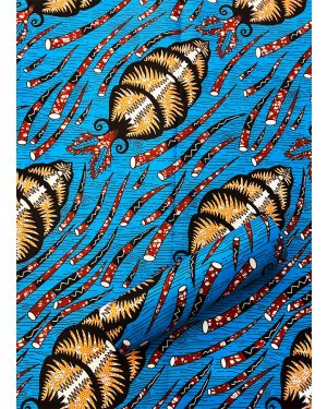 African Wax Print- Royal- Blue Peach, Light-Brown, White, Black
