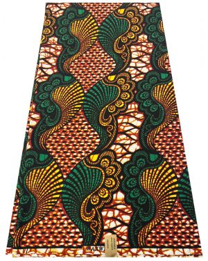 High End Cotton Blend African Wax- Forest-Green, Burnt-Orange, Yellow, Black, White