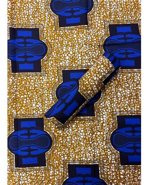 Exclusive Design African Wax Print- Azure-Blue, Light-Gold, White, Black