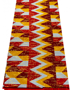 African Metallic Gold Kente Prints in Authentic Design-Metallic-Gold, Red, Orange, White, golden-Yellow