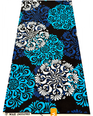 Cotton Blend High Quality Exclusive Design African Wax- Black, Sky-blue, White, Blue-violet