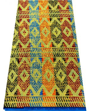 African Metallic Gold Kente Prints in Authentic Design-Metallic-Gold, Sky-Blue, Orange, Black, Red, Ivory-Cream