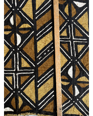 Authentic Cotton Woven Mud Cloth -  Black, White, Light-Gold, Golden-Brown