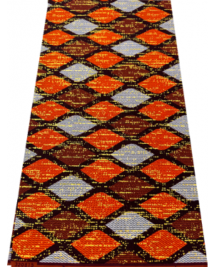 African Metallic Gold Kente Prints in Authentic Design- Metallic-Gold, Dark-Brown, Orange, White, Brown, Beige