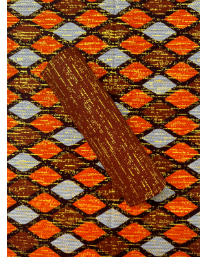 African Metallic Gold Kente Prints in Authentic Design- Metallic-Gold, Dark-Brown, Orange, White, Brown, Beige