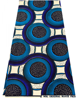 African Veritable Polycotton Ankara Print-  Azure-blue, Sky-blue, White, Black, Dark-blue