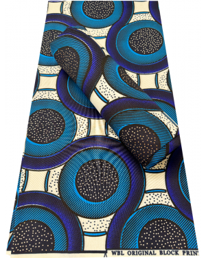 African Veritable Polycotton Ankara Print-  Azure-blue, Sky-blue, White, Black, Dark-blue