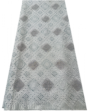 Swiss Voile Lace-  White with tiny stone