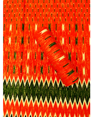 African Metallic Gold Kente Prints in Authentic Design- Metallic Gold, Forest-green, Orange, Yellow-cream