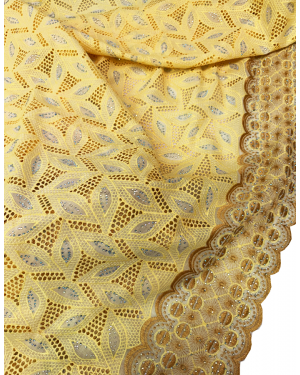 Swiss Voile Lace Fabric- Yellow-Cream and Gold with tiny stone