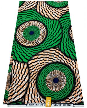 High Fashion Poly Blend  Design African Wax Print- Forest-Green, Peach, Black, Blue, White