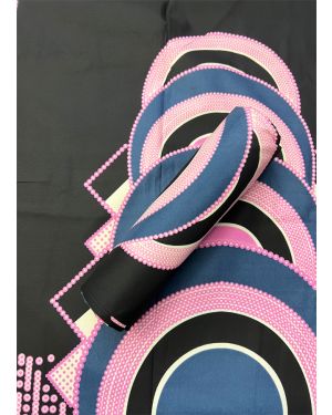 High Quality African Wax Print- Pink,  White , Dark-Blue