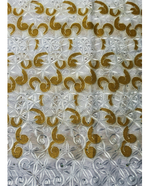 Swiss Voile Lace Fabric /Exotic Collection of 100% Cotton Swiss Voile Lace Fabric- White and Gold