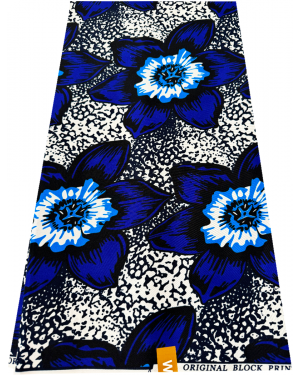 Best Quality Cotton Poly Blend Guaranteed Wax Prints -Azure-blue, Sky-blue, White, Black, Navy-blue