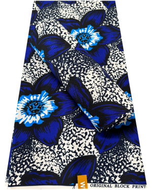 Best Quality Cotton Poly Blend Guaranteed Wax Prints -Azure-blue, Sky-blue, White, Black, Navy-blue