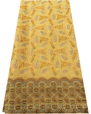 Swiss Voile Lace Fabric- Yellow-Cream and Gold with tiny stone