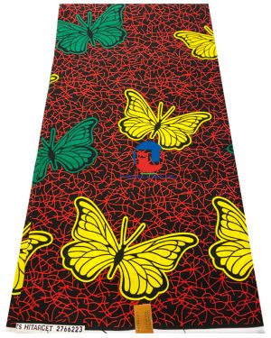Exclusive High Quality African Wax Print- Butterfly- Yellow, Red, Green, Black