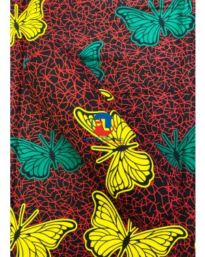 Exclusive High Quality African Wax Print- Butterfly- Yellow, Red, Green, Black