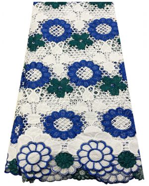 Guipure Lace Fabric- White, Royal Blue & Green
