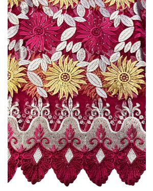 Beautiful African Lace Multicolor-Fuchsia Pink, Gold & White 