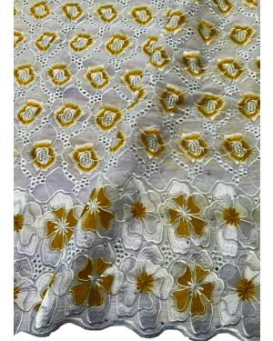High Quality Swiss Voile Lace with tiny Stone- Gold and White-5 Yards-For Dresses