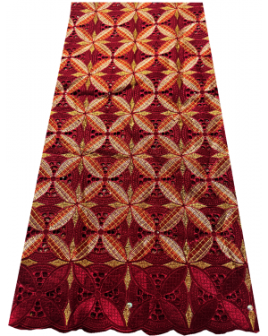 Burgundy, Red and Gold Color Swiss Voile Lace 