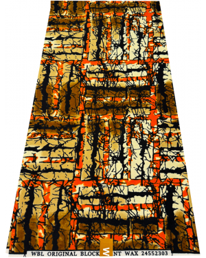 Cotton Blend African Wax Print - Burnt-orange, Brown, Ivory-cream, Black