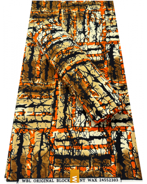 Cotton Blend African Wax Print - Burnt-orange, Brown, Ivory-cream, Black