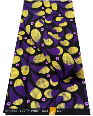 Cotton Blend African Wax Print -Purple, Lilac ,black, Ivory-cream