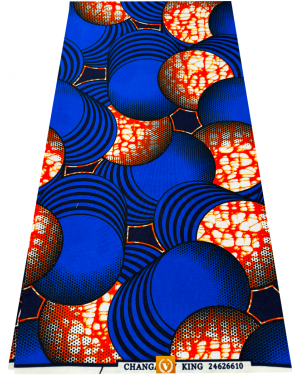 Cotton Blend Exclusive Design African Wax Print- Dark-blue, Royal-blue, Burnt-orange, White, Black