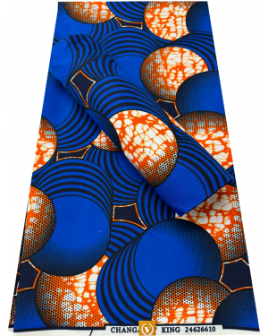 Cotton Blend Exclusive Design African Wax Print- Dark-blue, Royal-blue, Burnt-orange, White, Black