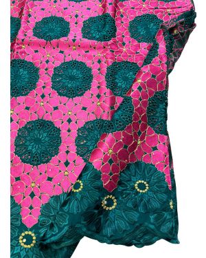 Swiss Voile Lace/African Wedding Lace/African Voile Lace/African Lace/Cotton Lace/Teal Green & Fuchsia Swiss Lace/ African Fabric-5 Yards