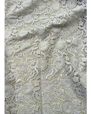 High Quality African  Design  Guipure Lace/ Corded Lace-White  with sequins