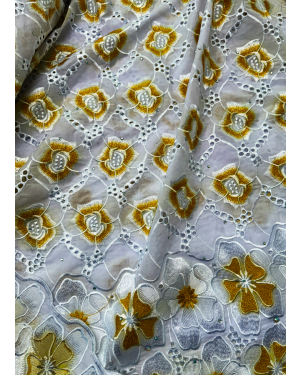 High Quality Swiss Voile Lace with tiny Stone- Gold and White-5 Yards-For Dresses